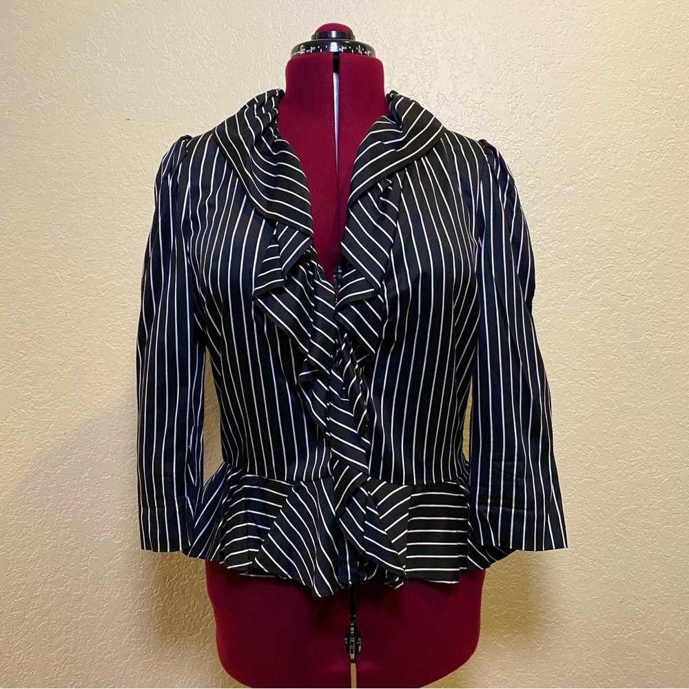 Ralph Lauren | Black & White Striped Blouse with Frilly Collar Detailing 14 🦓